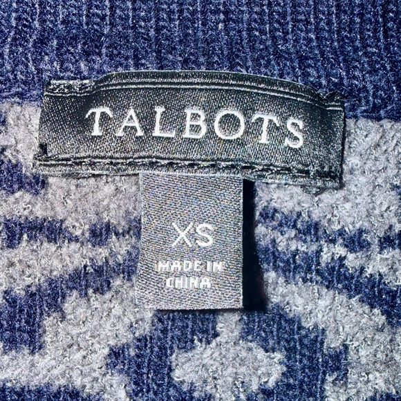 Talbots  XS Navy Blue & Grey Damask Cardigan Cotton Cashmere Blend Open Front - Picture 5 of 6